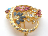 Basket Of Flowers Brooch Pin With Fruit Salad Rhinestones Vintage