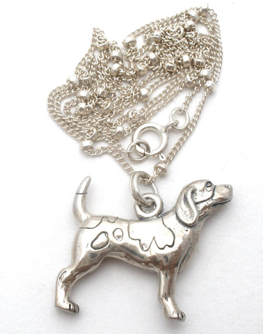 Beagle Dog Pendant Necklace Sterling Silver 16"