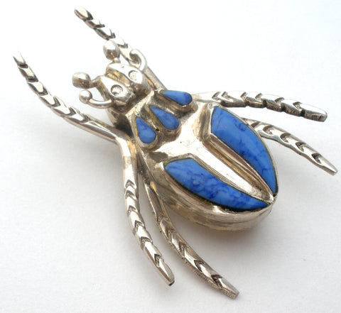 Beatle Bug Brooch Sterling Silver Insect Pin