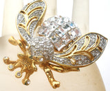 Bee Alive Insect Brooch Pin With Clear Rhinestones