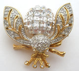 Bee Alive Insect Brooch Pin With Clear Rhinestones