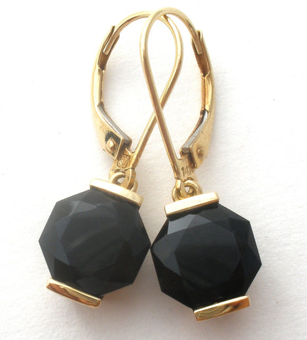 Black Onyx 14K Gold Dangle Earrings