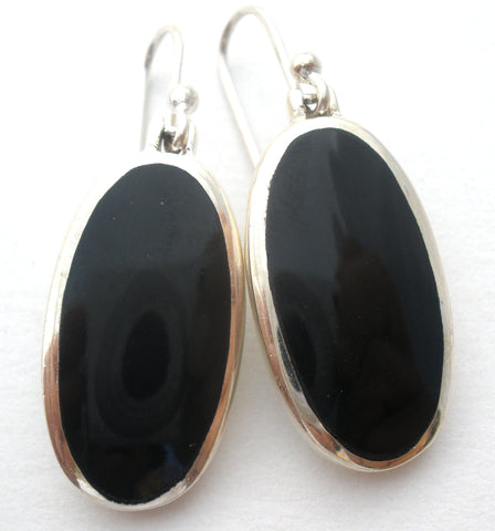 Black Onyx Dangle Pierced Sterling Earrings