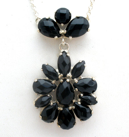 Black Onyx Lavalier Necklace Sterling Silver 17"