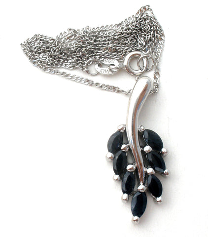Black Onyx Leaf Necklace Sterling Silver