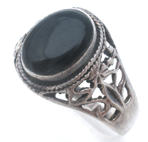 Black Onyx Sterling Silver Ring Size 13