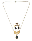 Black Onyx & Pearl Vermeil Lavalier Necklace Set Vintage - The Jewelry Lady's Store