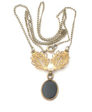 Black Onyx & Pearl Vermeil Lavalier Necklace Set Vintage - The Jewelry Lady's Store