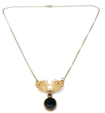 Black Onyx & Pearl Vermeil Lavalier Necklace Set Vintage - The Jewelry Lady's Store