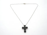 Black Spinel Cross Pendant Necklace Sterling Silver 16"