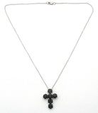 Black Spinel Cross Pendant Necklace Sterling Silver 16"