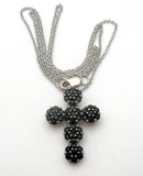 Black Spinel Cross Pendant Necklace Sterling Silver 16"