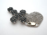 Black Spinel Cross Pendant Necklace Sterling Silver 16"