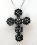 Black Spinel Cross Pendant Necklace Sterling Silver 16"