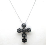 Black Spinel Cross Pendant Necklace Sterling Silver 16"