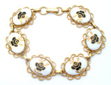 Black & Gold Enamel Rose Bracelet Vintage - The Jewelry Lady's Store
