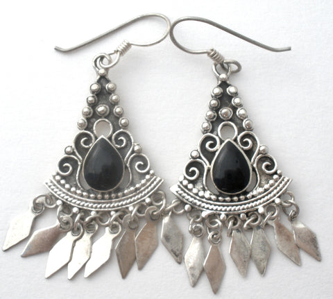 Black Onyx Chandelier Earrings Sterling Silver