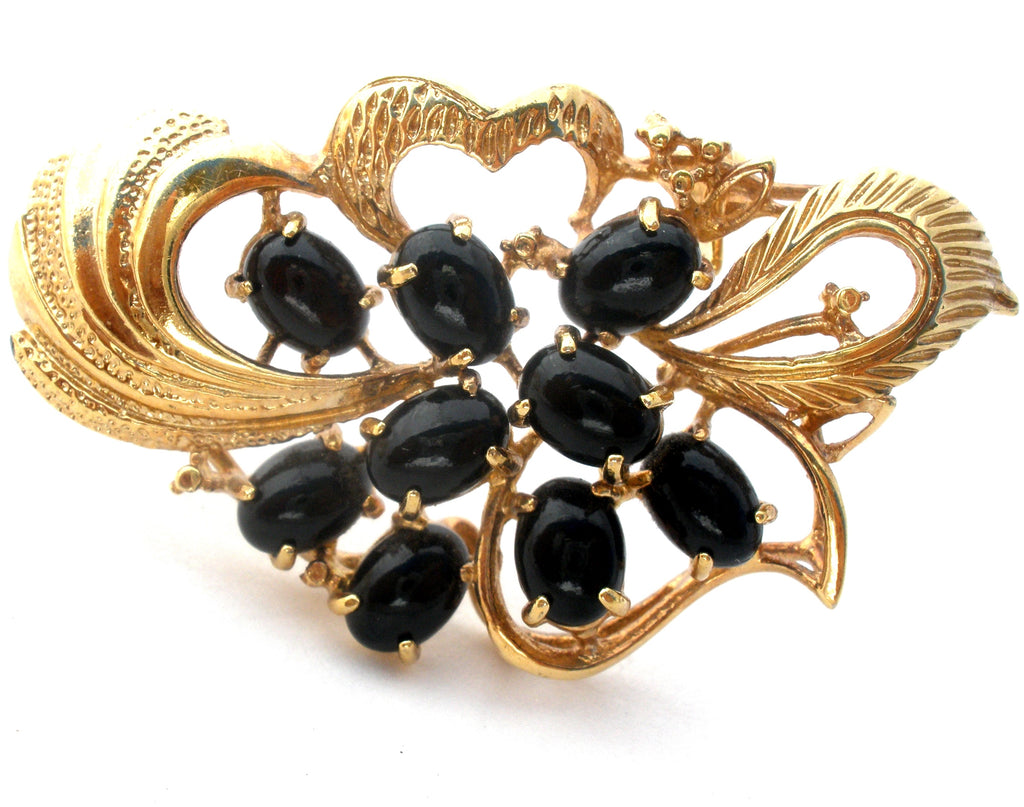 Black Onyx Vermeil Brooch Pin Vintage