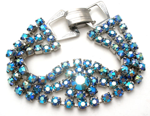 Blue Aurora Borealis Rhinestone Bracelet Vintage