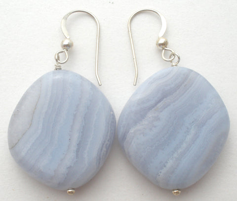 Blue Lace Agate Dangle Earrings Sterling Silver