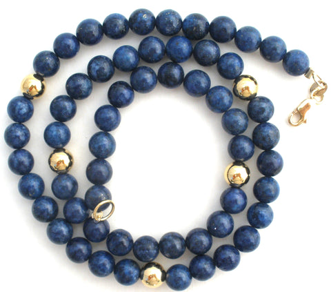 Lapis Lazuli Bead Necklace 925 Gold Plated 18.5" Long