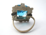 Blue Topaz Glass Sterling Silver Ring Vintage - The Jewelry Lady's Store