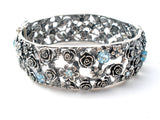 Blue Topaz Rose Flower Bangle Bracelet OR PAZ