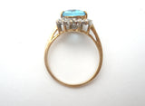 Blue Topaz & Diamond Halo Ring 10K Gold Size 8.25 - The Jewelry Lady's Store