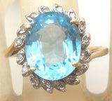 Blue Topaz & Diamond Halo Ring 10K Gold Size 8.25 - The Jewelry Lady's Store