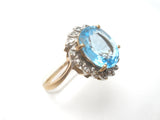 Blue Topaz & Diamond Halo Ring 10K Gold Size 8.25 - The Jewelry Lady's Store