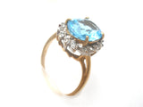 Blue Topaz & Diamond Halo Ring 10K Gold Size 8.25 - The Jewelry Lady's Store