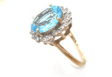 Blue Topaz & Diamond Halo Ring 10K Gold Size 8.25 - The Jewelry Lady's Store