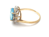 Blue Topaz & Diamond Halo Ring 10K Gold Size 8.25 - The Jewelry Lady's Store