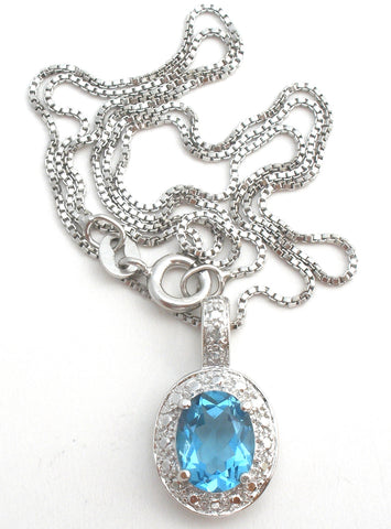 Blue Topaz & Diamond Necklace 925