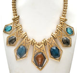 Blue & Brown Rhinestone Statement Necklace - The Jewelry Lady's Store