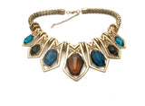 Blue & Brown Rhinestone Statement Necklace - The Jewelry Lady's Store