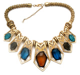 Blue & Brown Rhinestone Statement Necklace - The Jewelry Lady's Store