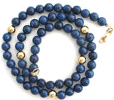 Lapis Lazuli Bead Necklace 925 Gold Plated 18.5" Long - The Jewelry Lady's Store