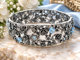 Blue Topaz Rose Flower Bangle Bracelet OR PAZ - The Jewelry Lady's Store