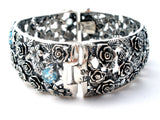 Blue Topaz Rose Flower Bangle Bracelet OR PAZ