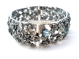 Blue Topaz Rose Flower Bangle Bracelet OR PAZ