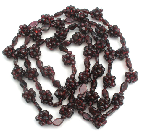 Bohemian Garnet Cluster Bead Necklace 36" Vintage