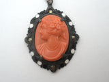 Cameo Pendant Necklace Sterling Silver 18"