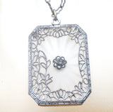 Camphor Glass Diamond Necklace Sterling Silver Art Deco - The Jewelry Lady's Store