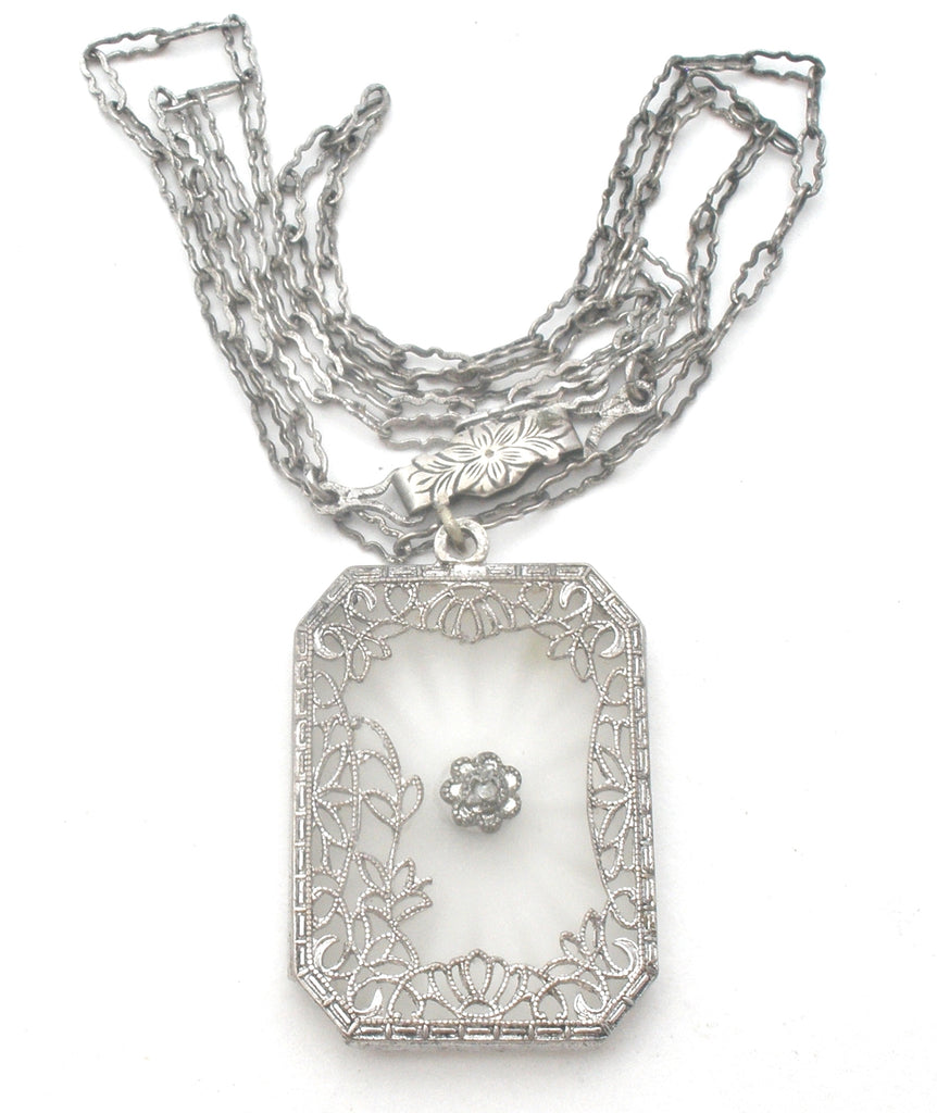 Camphor Glass Diamond Necklace Sterling Silver Art Deco - The Jewelry Lady's Store