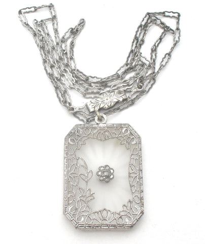 Camphor Glass Diamond Necklace Sterling Silver Art Deco