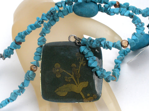 Chico's Turquoise Bead Enamel Pendant Necklace