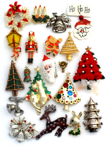 Christmas Tree & Santa Brooch Pin Lot Vintage