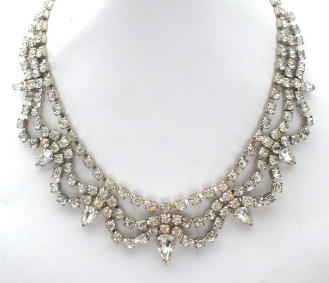 Clear Rhinestone Necklace 15" Long Vintage