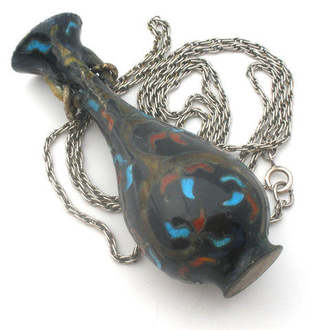 Cloisonne Vase Necklace Sterling Silver